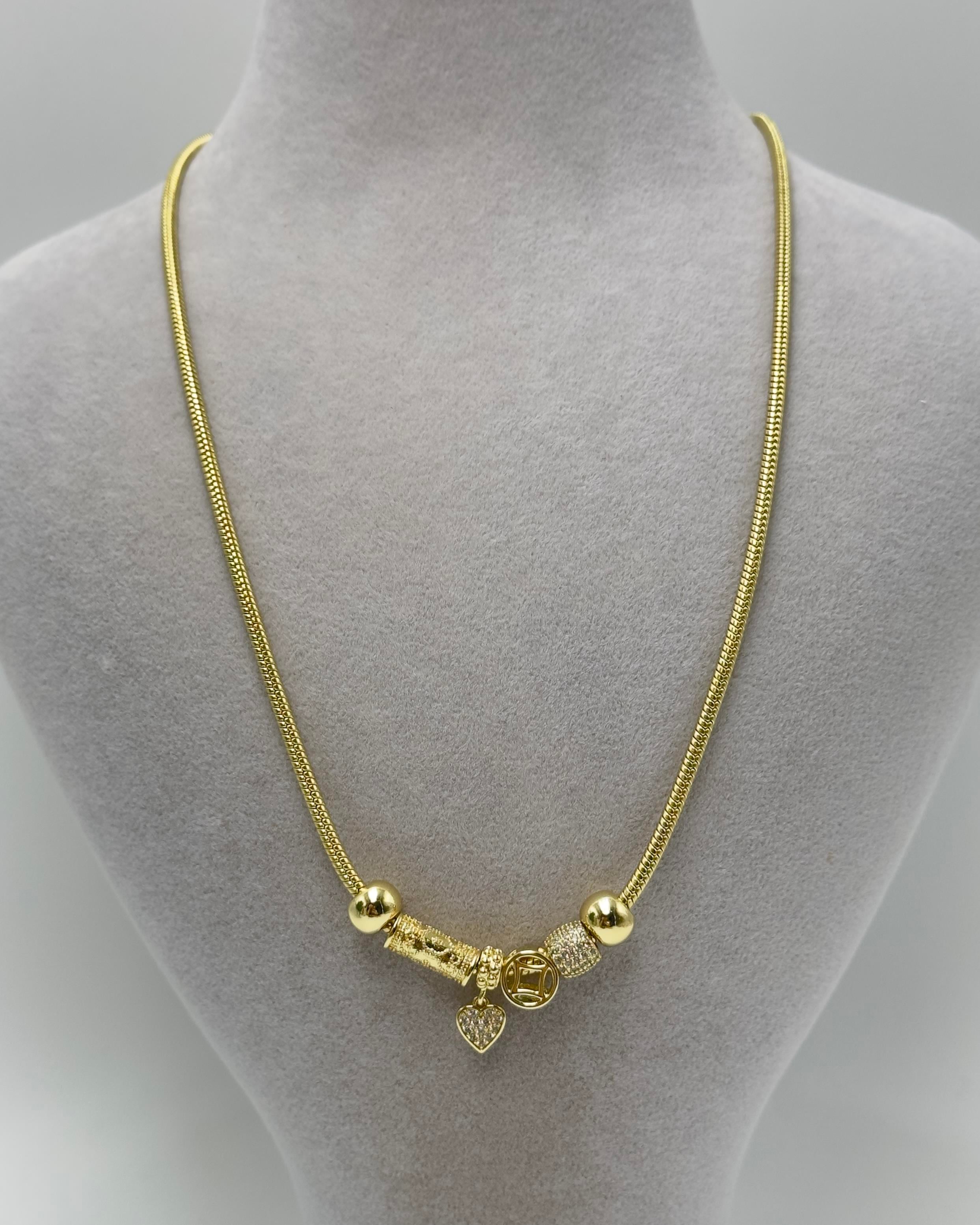 Vp 14 K Altın Kaplama Kalpli Charm Kolye 50cm