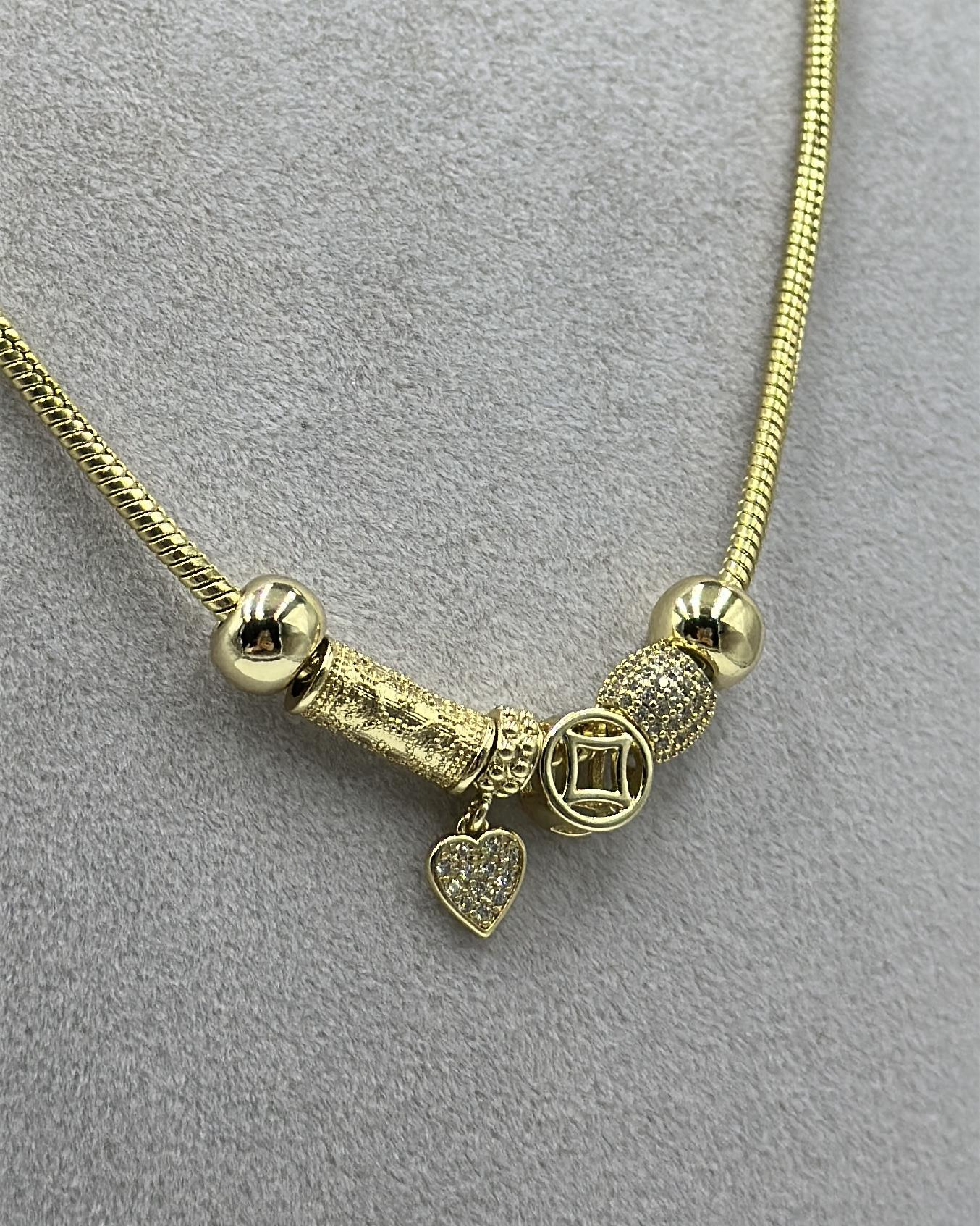 Vp 14 K Altın Kaplama Kalpli Charm Kolye 50cm