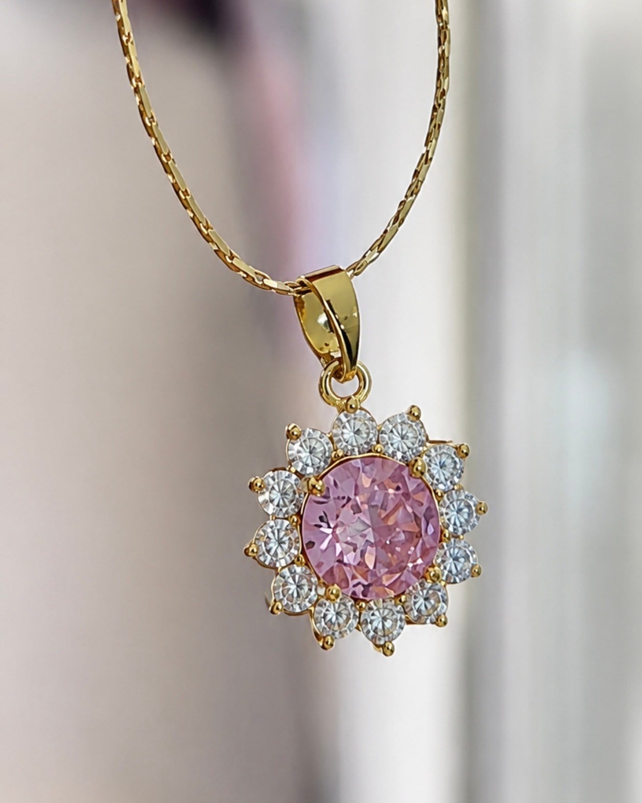 Vp 14 K Altın Kaplama Pembe Lotus Kolye 45cm