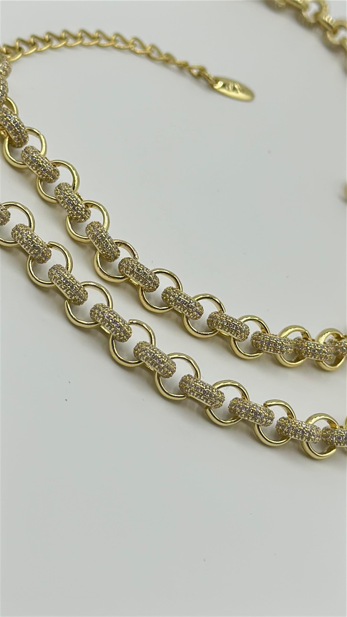 Vp 14 K Altın Kaplama Taşlı Halka Gurmet Zincir Kolye 45+7cm