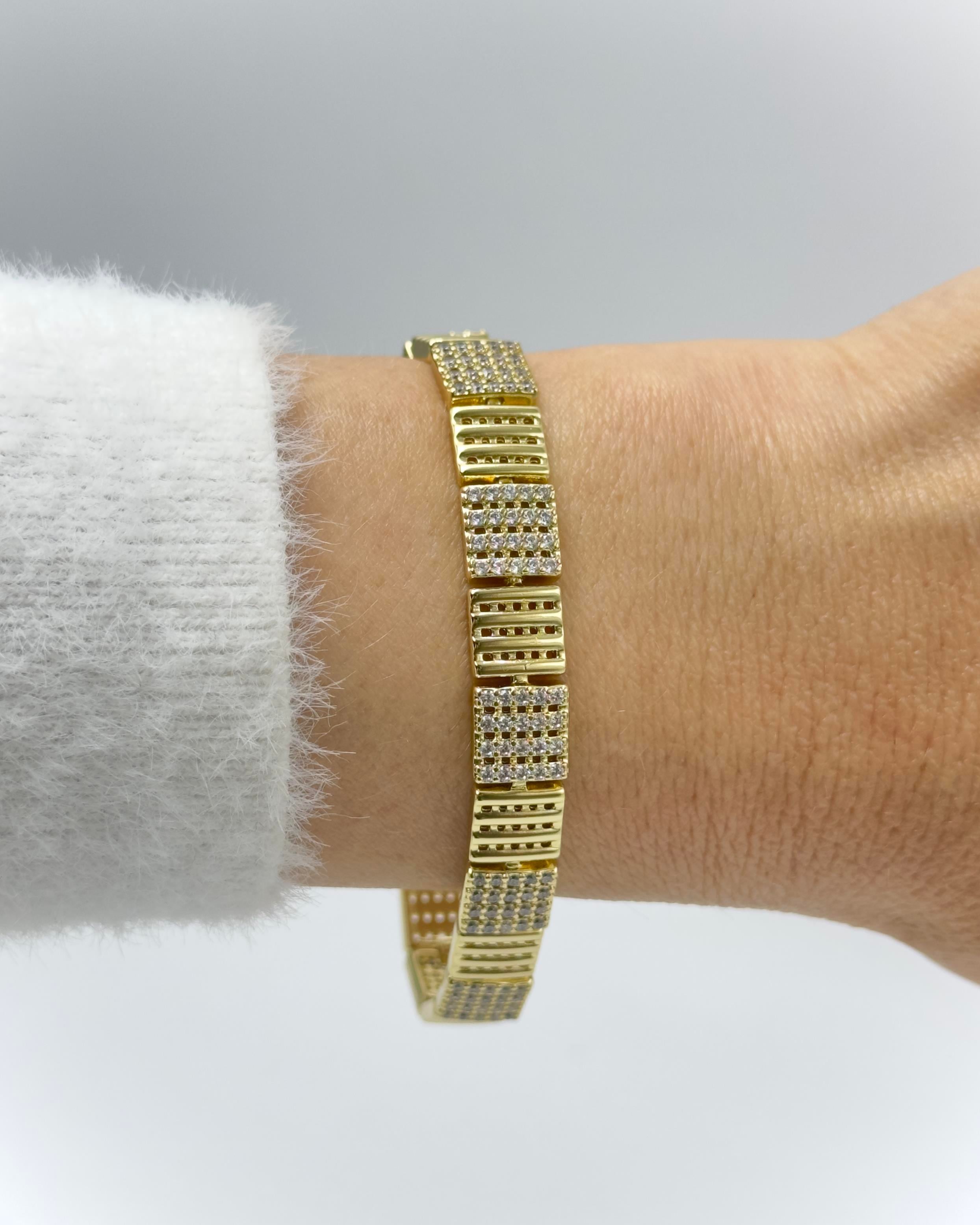 Vp 14 K Altın Kaplama Taşlı Kare Tablet Model Bileklik