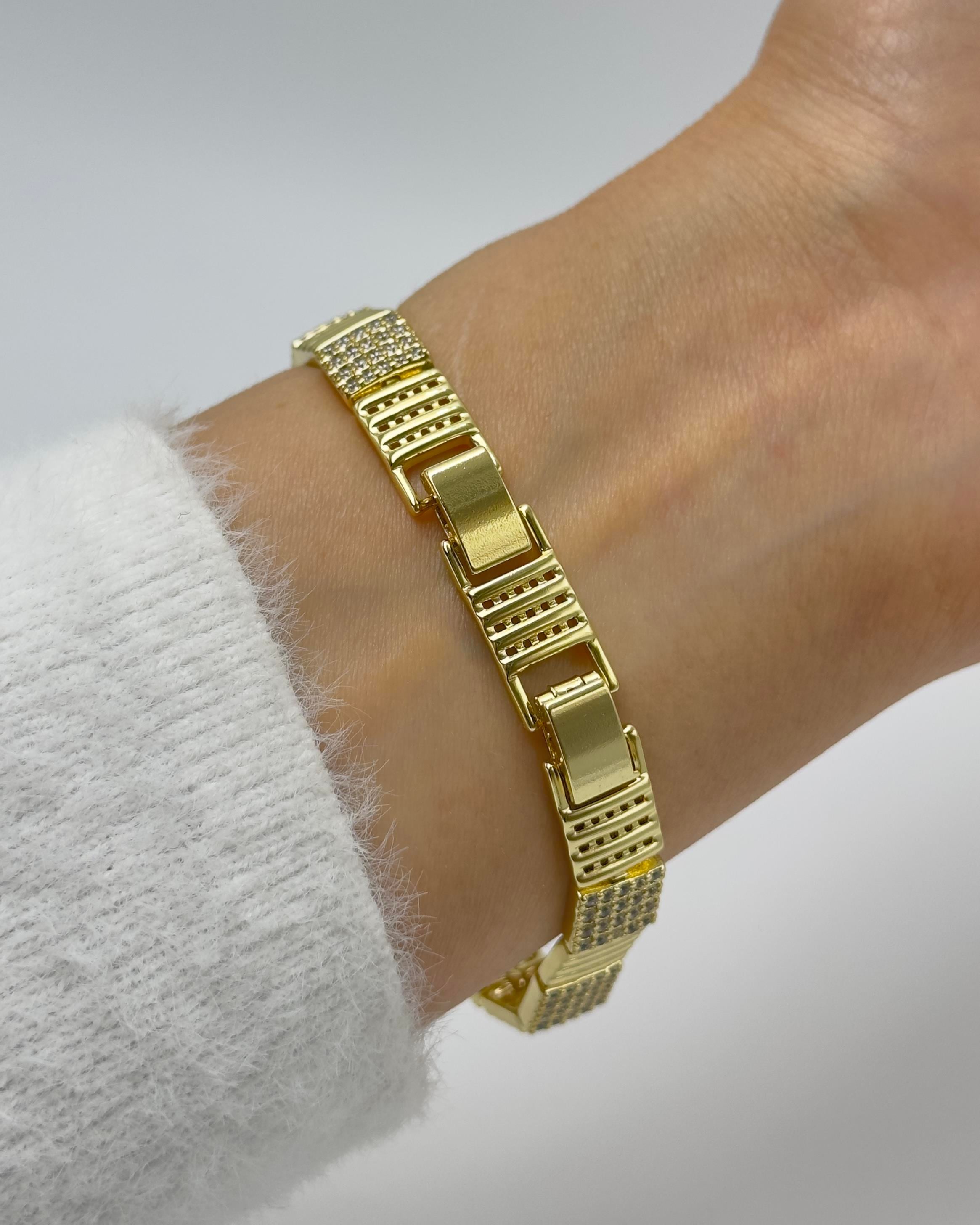 Vp 14 K Altın Kaplama Taşlı Kare Tablet Model Bileklik