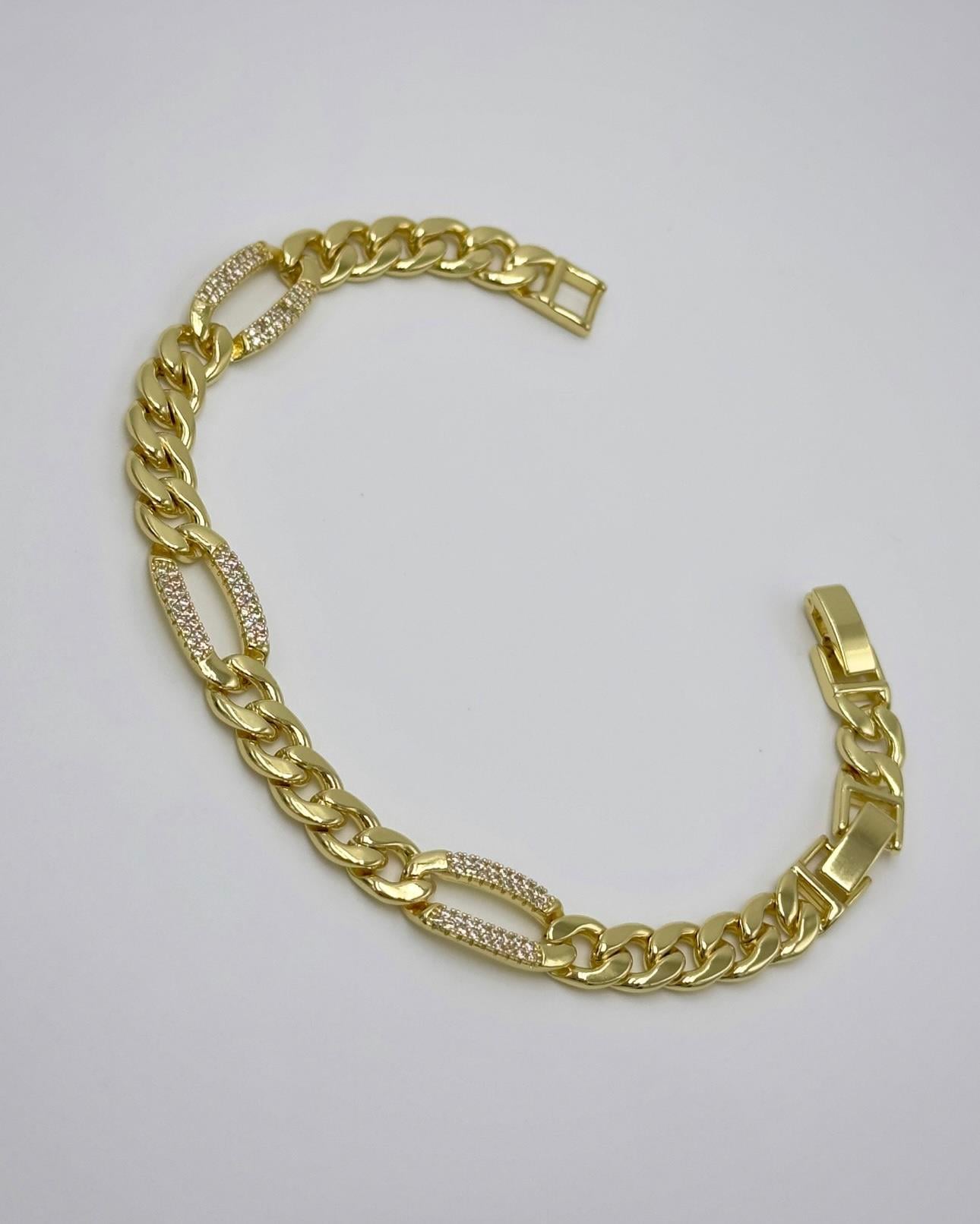 Vp 14 K Altın Kaplama Taşlı Oval Gold Zincir Model Bileklik