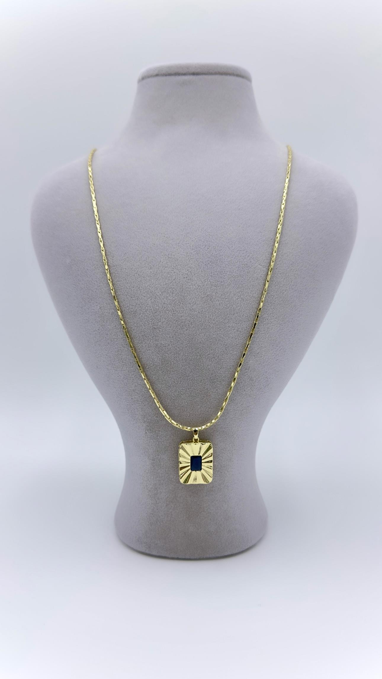 Vp 14 K Lacivert Bağet Taşlı Güneş Model Kolye 60cm