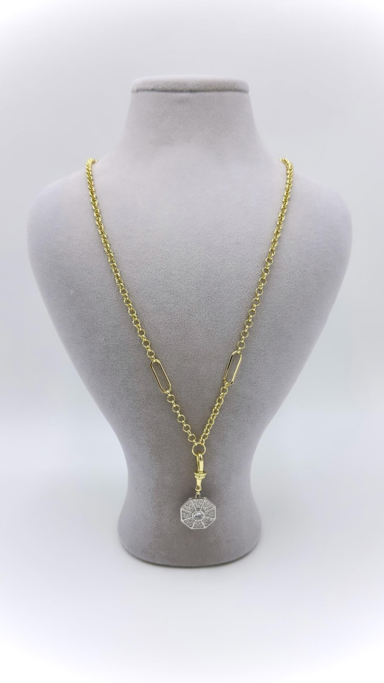 Vp 14 K / Sılver Taşlı Altıgen Model Kolye 55+5cm
