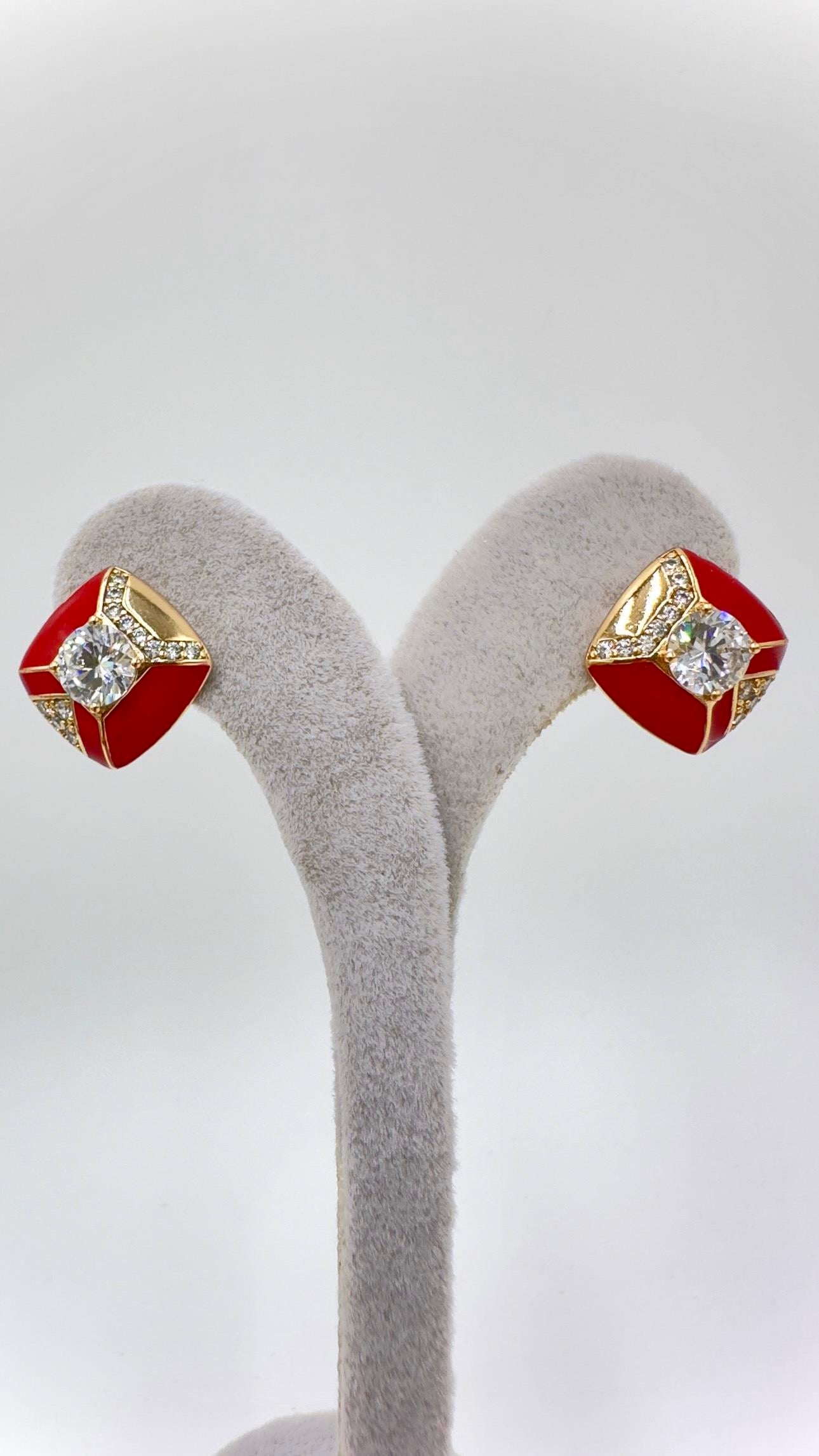 Vp Rose Kırmızı Taşlı Kare Model Küpe