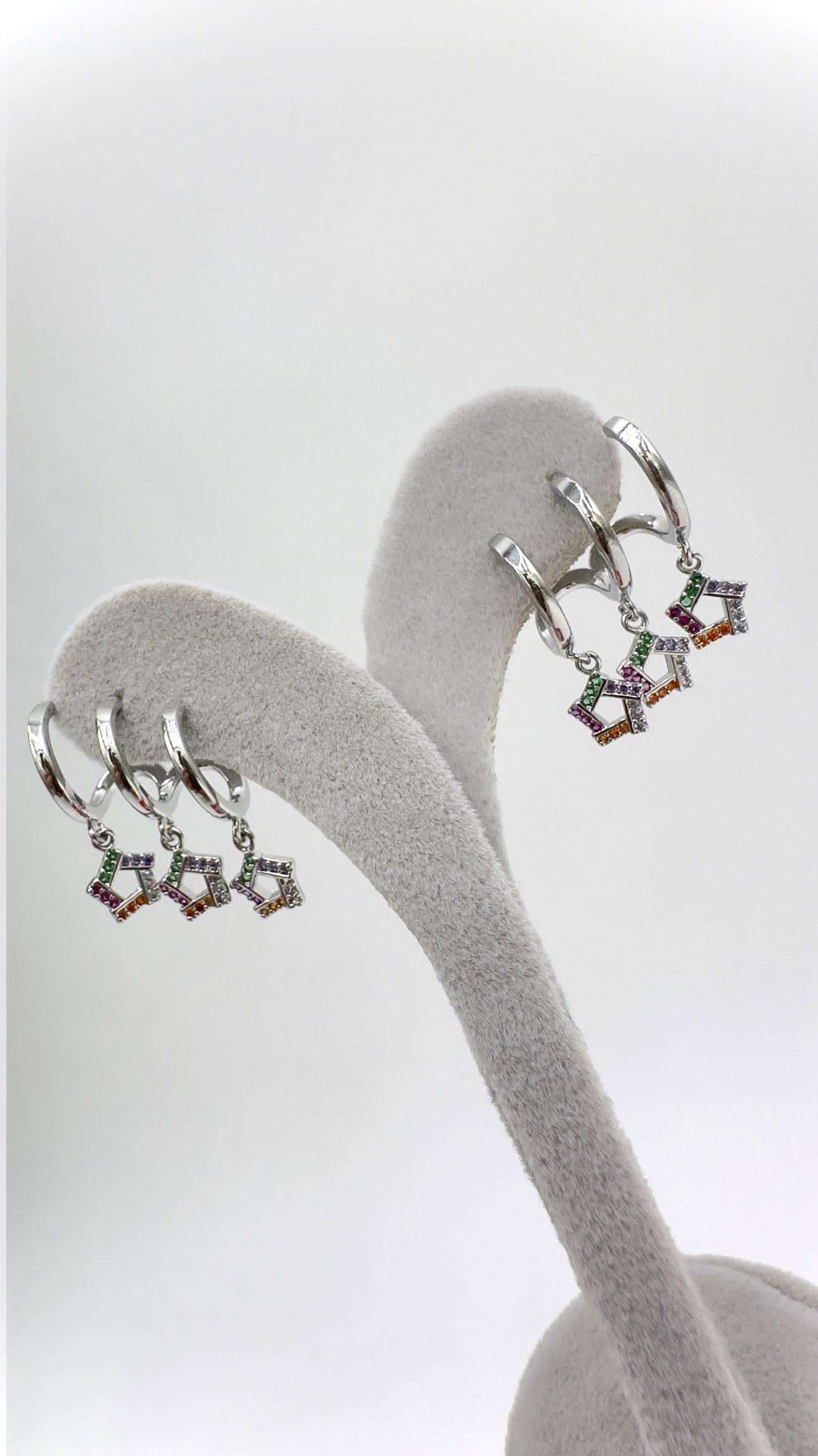 Vp Sılver Çoklu Renkli Yonca Küpe