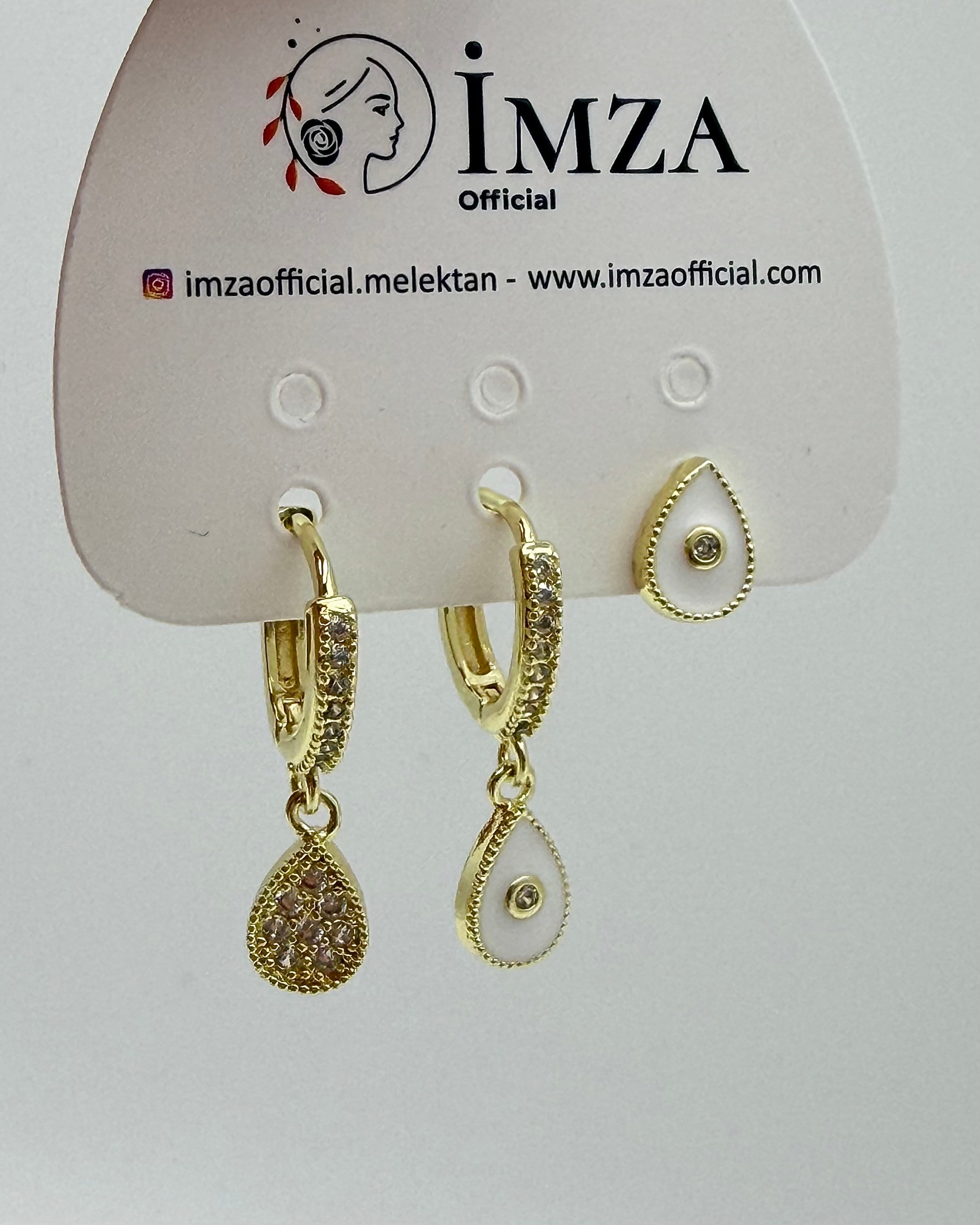 Vp Xp 14 K Altın Kaplama Taşlı 3lü Damla Model Küpe