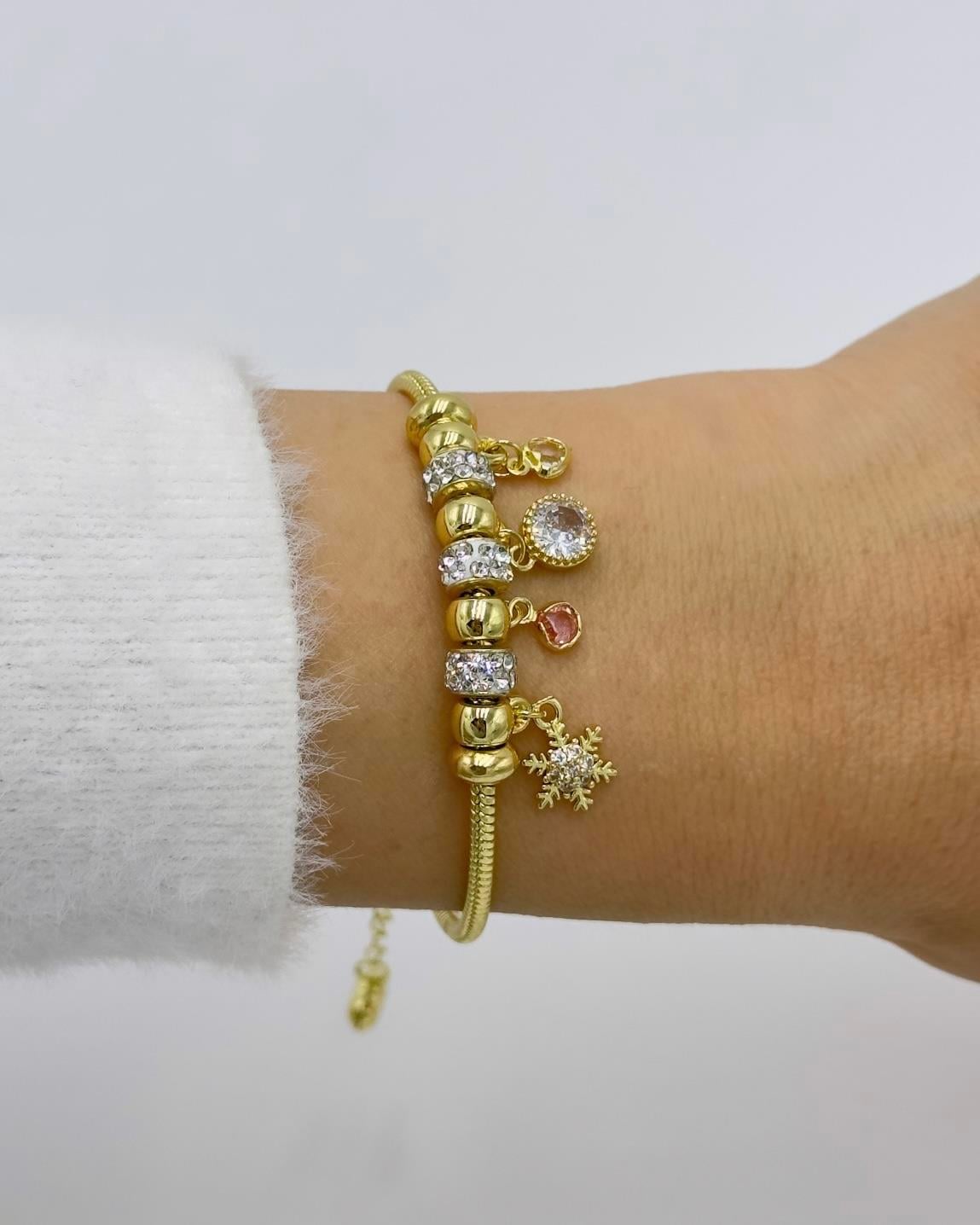 Vp14 K Altın Kaplama Kar Taneli Charmlı Bileklik