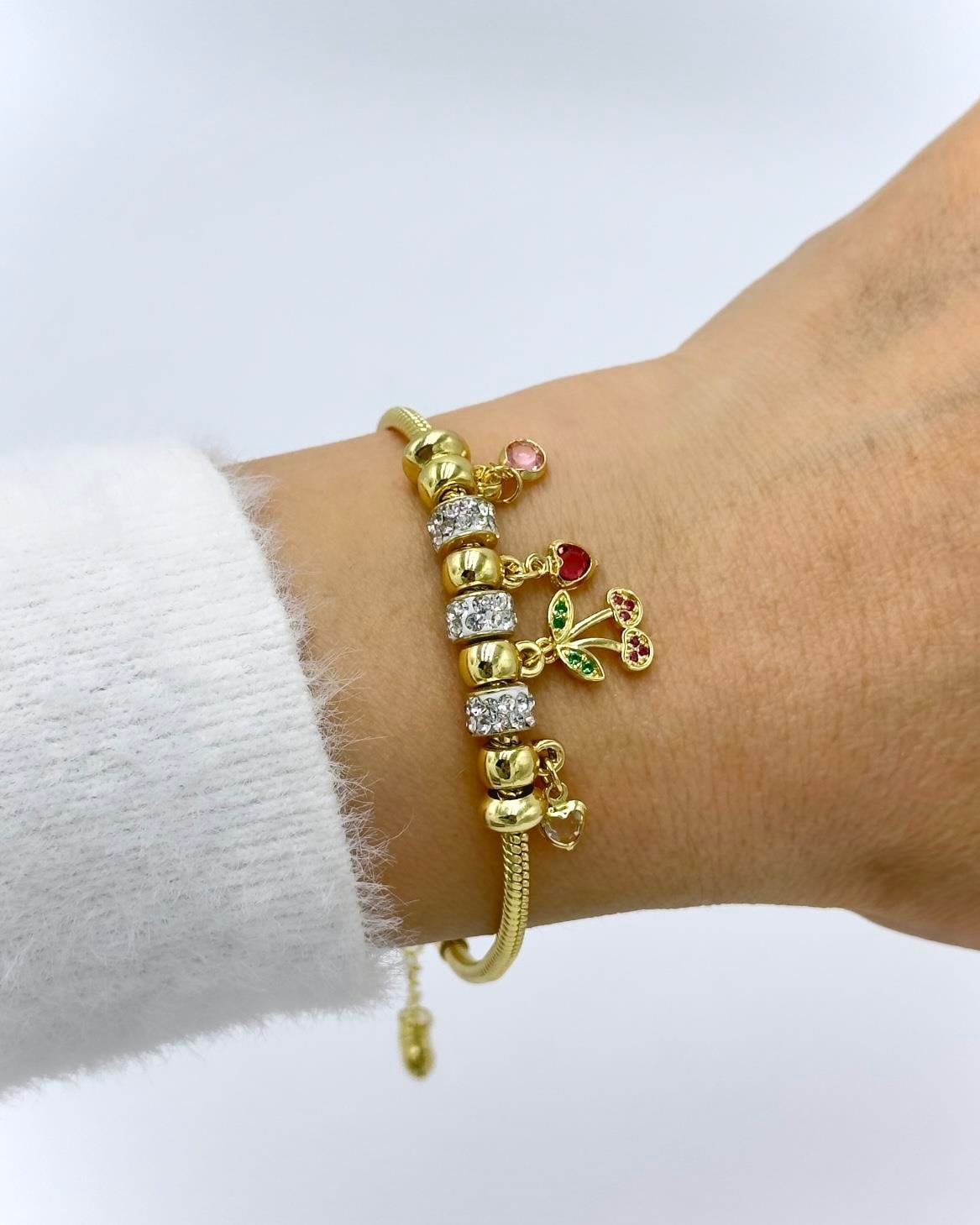 Vp14 K Altın Kaplama Kiraz Charmlı Bileklik