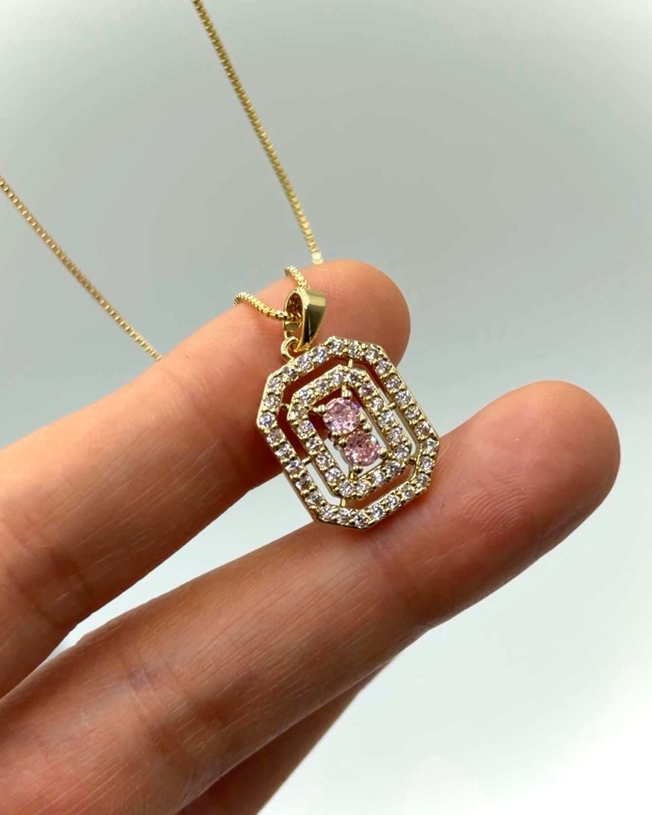 Vp14 K Pembe Taşlı Baget Kolye 60cm