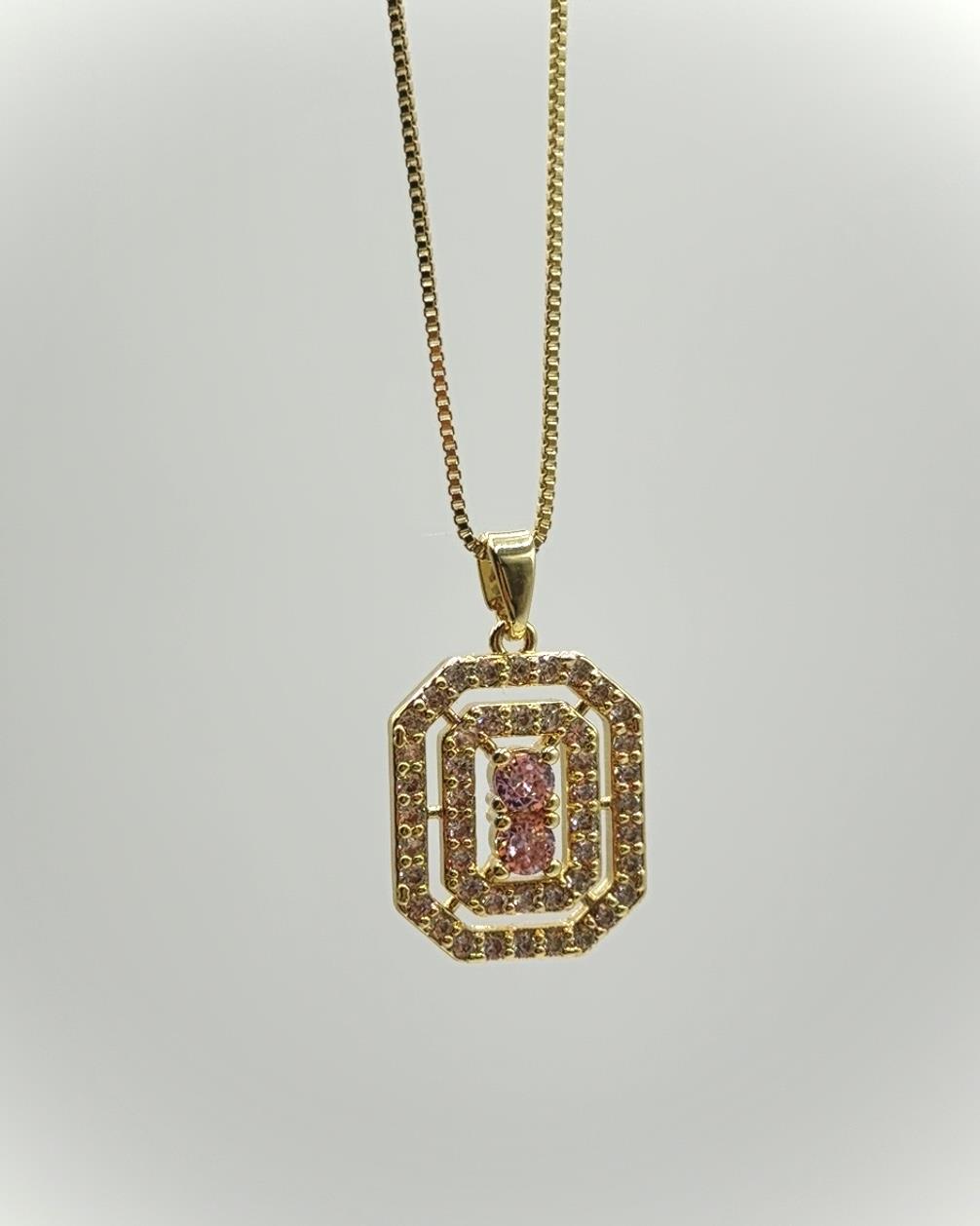 Vp14 K Pembe Taşlı Baget Kolye 60cm