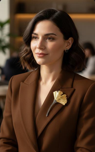 Altın Yelpaze Model Broş