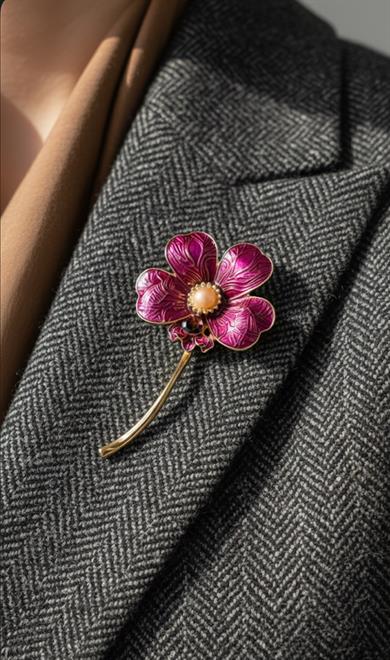 Bordo Flower Model Broş