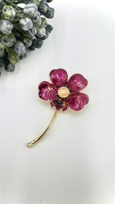 Bordo Flower Model Broş
