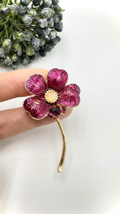 Bordo Flower Model Broş