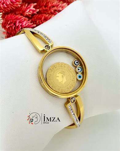 Çelik Altın Kaplama Cam Çerçeveli Açılmaz  Altınlı Kelepçe