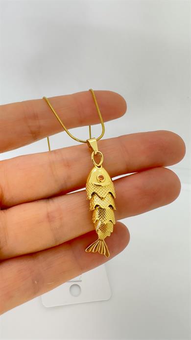 Çelik 14 K  Balık Kolye
