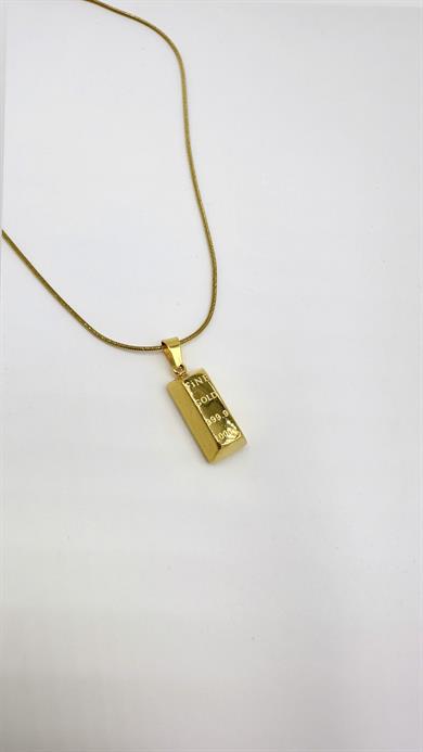 Çelik 14 K Büyük Boy Külçe Kolye 45 Cm