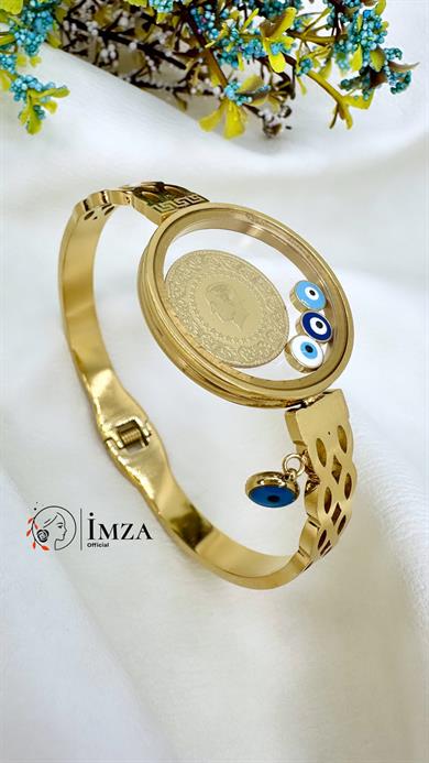 Çelik Altın Kaplama Cam Çerçeve Açılır Zincir Desen Kelepçe