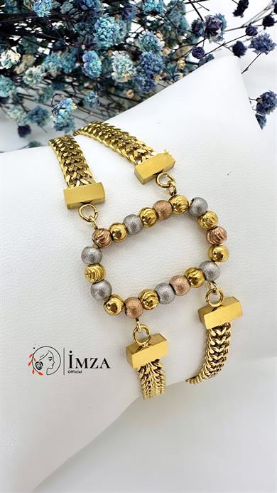 Çelik Çift Zincirli Kare Dorikalı Bileklik