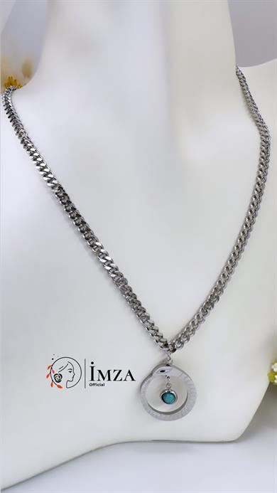 Çelik Firuze Detaylı Yılan Kolye