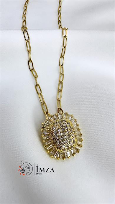 Çelik Gömme Taşlı Baget Kolye