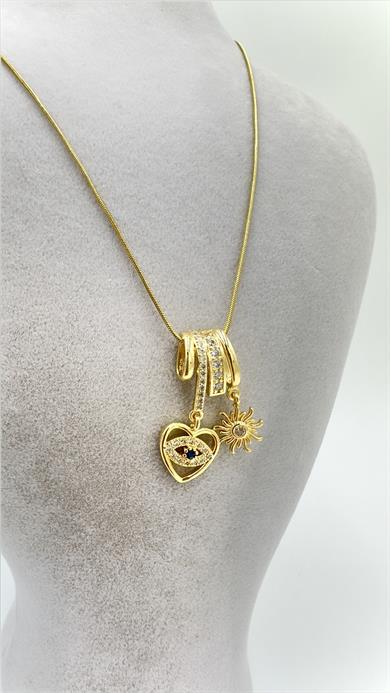 Çelik Kalp/ Güneş Detay Kolye
