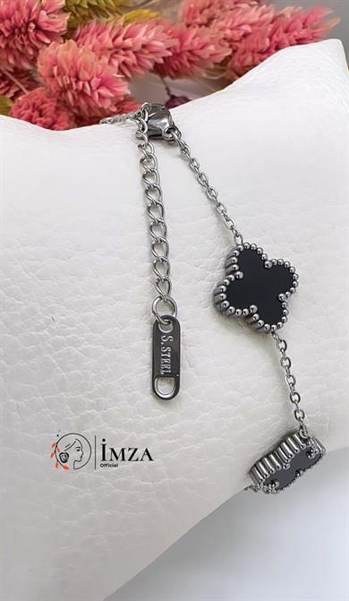 Çelik Silver Siyah Küçük Van Clef Bileklik