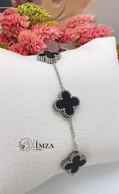 Çelik Silver Siyah Küçük Van Clef Bileklik