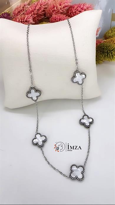 Çelik Silver Van Clef Beyaz Kolye