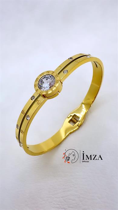 Çelik Tek Taş Kelepçe Bileklik- Tek Kelepçe