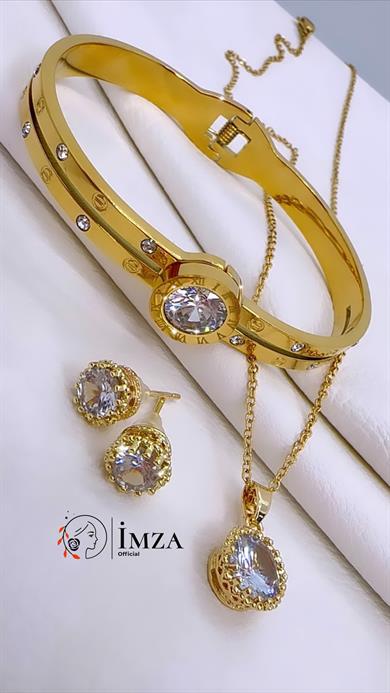 Çelik Tek Taş Kelepçe Bileklik- Tek Kelepçe