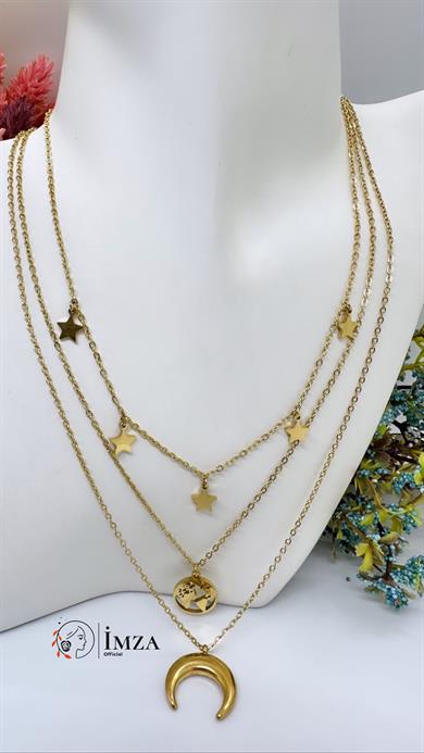 Çelik Üçlü Gezegen Kolye ( Kararmaz Antialerjik )