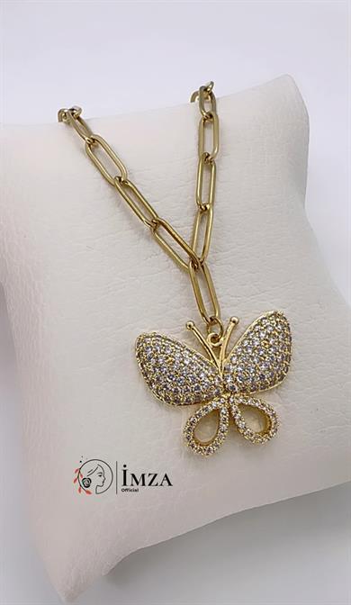 Çelik Uzun Ataçlı Kelebek Kolye