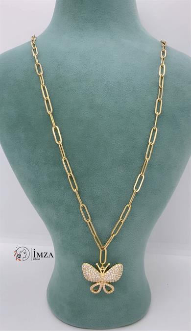 Çelik Uzun Ataçlı Kelebek Kolye