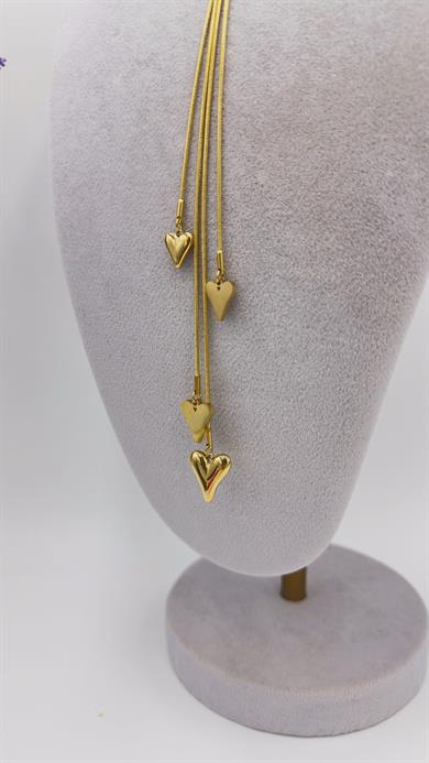 Çelik Uzun Kalp Detay Kolye