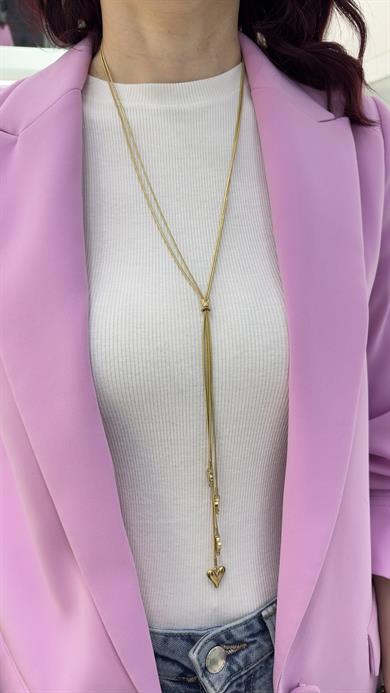 Çelik Uzun Kalp Detay Kolye