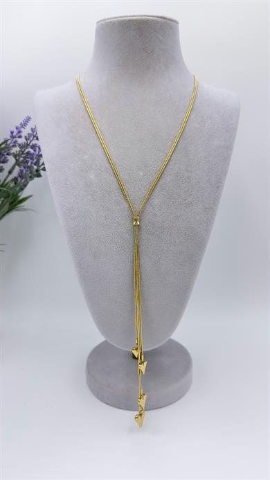 Çelik Uzun Kalp Detay Kolye