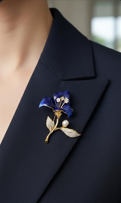 Gece Mavisi Zambak Model Broş