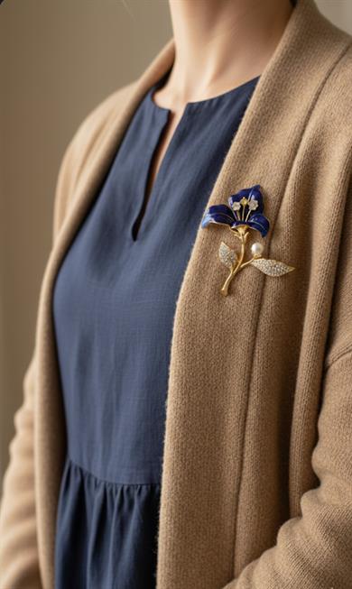 Gece Mavisi Zambak Model Broş