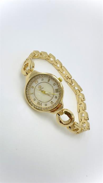 Gold Carrie Marka Model Taşlı Beyaz Kadranlı Saat