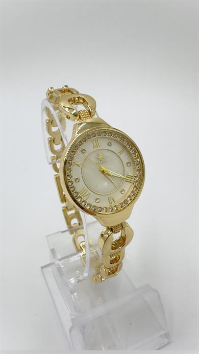 Gold Carrie Marka Model Taşlı Beyaz Kadranlı Saat
