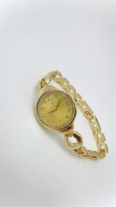Gold Carrie Marka Model Taşlı Gold Kadranlı Saat