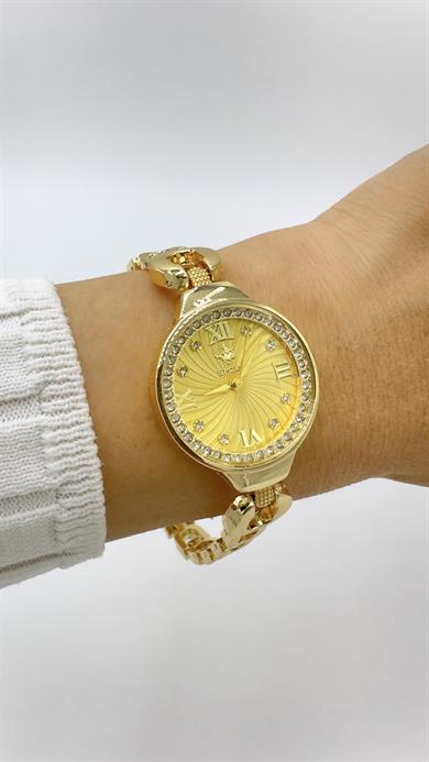 Gold Carrie Marka Model Taşlı Gold Kadranlı Saat