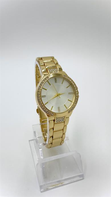 Gold Model Taşlı Beyaz Kadranlı Saat