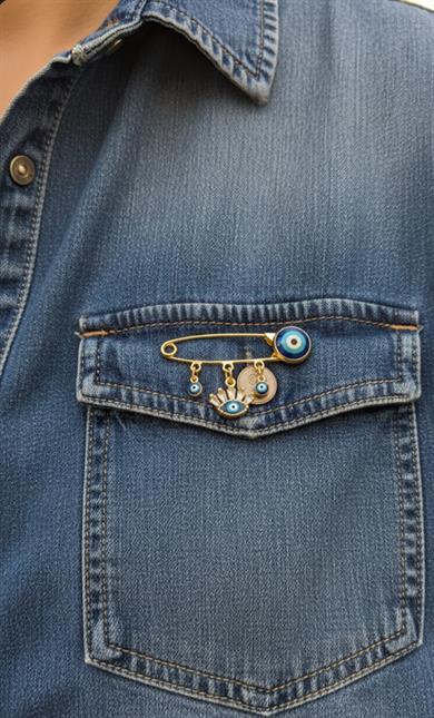 Gold Nazar Boncuklu Çengel Model Broş