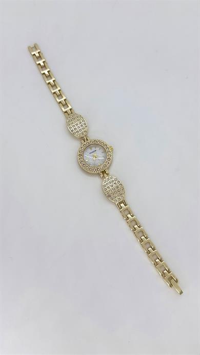 Gold Taşlı Oval Kordonlu Saat