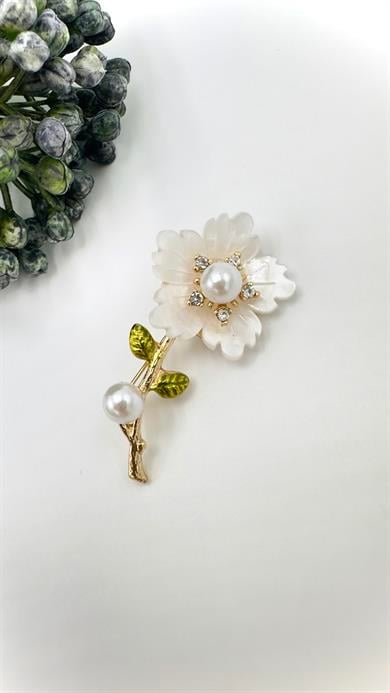 İncili Çiçek Model Broş