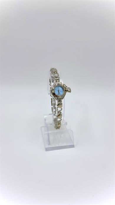 Kalpli Sılver Kordonlu Yuvarlak Mavi Kadranl Charmlıı Saat